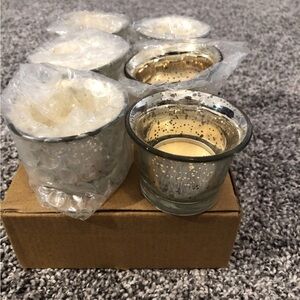 Hosley Set Of 6 Tealight Candles With Speckled Holders - NEW